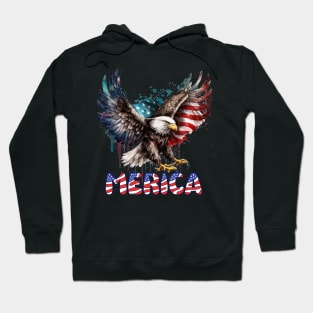 Vintage 4th Of July Merica Patriotic USA Flag Bald Eagle Hoodie